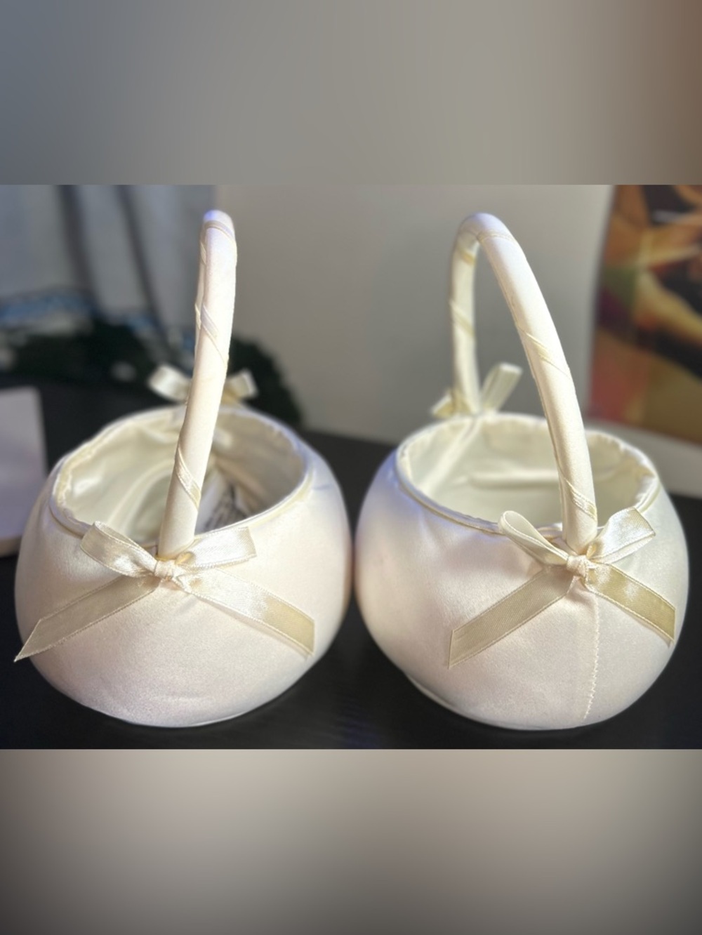 Ivory Satin Flower Girl Baskets - Set of 2